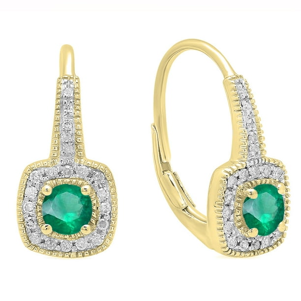 Yellow Gold Dazzlingrock Collection 10K 4 MM Round Gemstone & Diamond Ladies Halo Style Dangling Earrings 